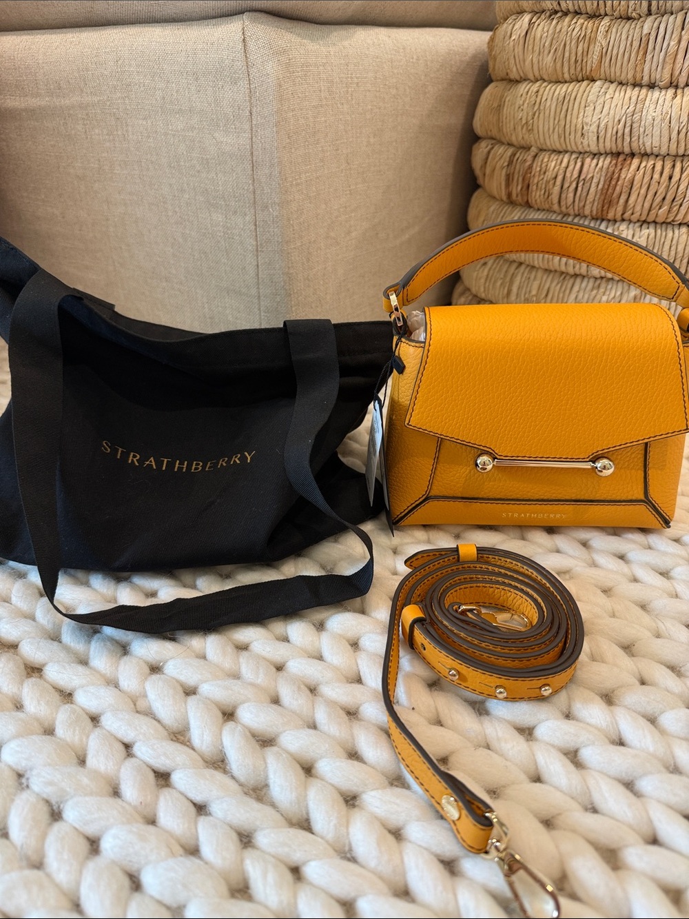 Strathberry Mini Top-Handle Bag in Mustard